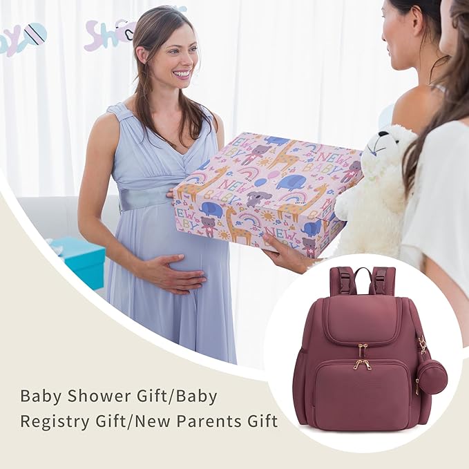 CEI-CEI Neoprene Diaper Bag Backpack Stylish Baby Maternity Bags Travel Tote for Mom with Insulated Pockets, Changing Pad, Stowable Shoulder Strap