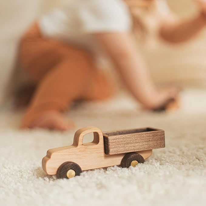BUSY PUZZLE Wooden Toy Car and Truck Set Montessori Toys for Toddlers Handmade from Natural Wood Gift for Boys and Girls