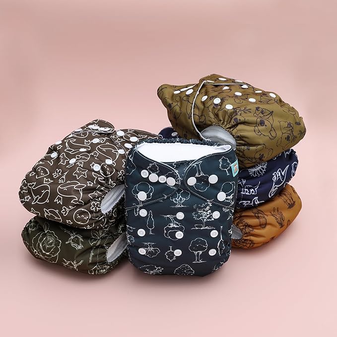 ALVABABY 6 Pack Cloth Diaper with 12 Inserts One Size Adjustable Washable Reusable Diaper Cover for Baby Girls and Boys