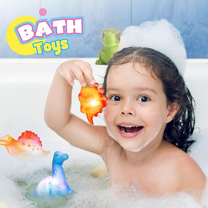 Baby Bath Toys for Toddlers 1-5, 6 Packs Light Up Floating Dinosaur Toys for Kids 1-5 Year Olds Boys Girls Halloween Xmas Birthday for Babies Age 1-5 Sensory Toys Preschool Bathtub Pool Shower Games