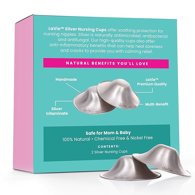 LaVie Silver Nursing Cups, Soothing Protection for Nursing Nipples of Newborns, Calming Relief for Breastfeeding Moms, 999 Silver Trilaminate All Natural (Size 1)