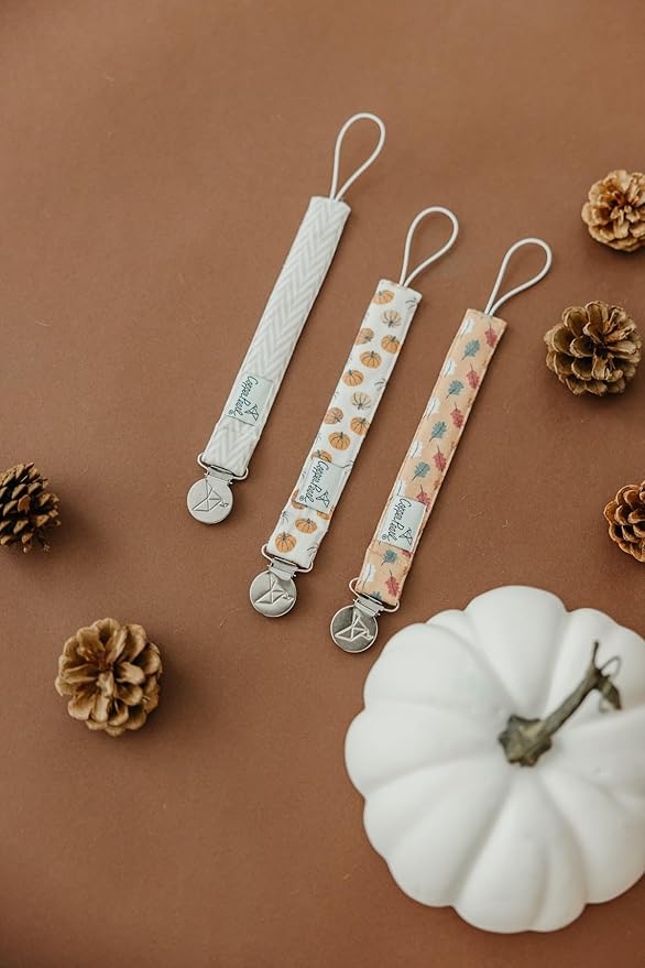 Copper Pearl Pacifier Clip 3-Pack: Premium Knit Binky Clips for Baby Girls and Boys - Stylish Stainless Steel Pacifier Holder Clip - Baby Pacifier Clips for No More Floor Drops - Karver