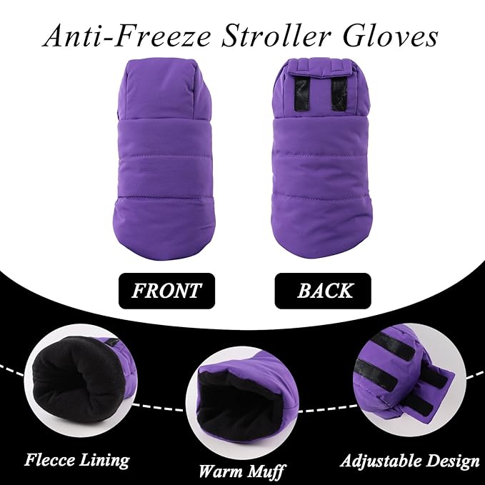 Zsedrut Stroller Gloves Universal Winter Anti-Freeze Stroller Mittens Water Repellent Hand Warmer Muff Fleece Lined,Winter Stroller Accessories (Purple)
