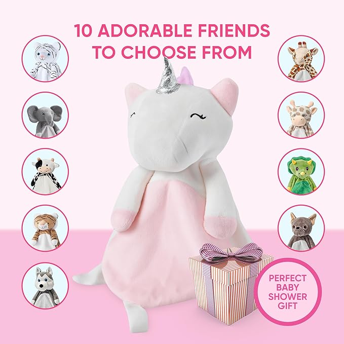 Love By Emi Baby Music Lovey Pink & White Unicorn, Baby Sleep Soother for Crib & Cuddle Bedtime, White Noise with Heartbeat & Lullaby, Plush Sound Toy, Stuffed Animal for Newborns, Infants & Toddlers
