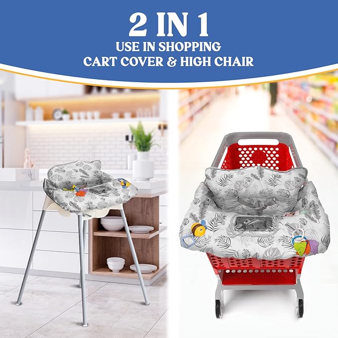 PILLANI Shopping Cart Cover for Baby, High Chair Cover for Restaurant Seat - Grocery Cart Cover for Baby Girl and Boy, Comfortable Cotton Buggy Covers for Babies - Padded Toddler Shopping Cart Cover