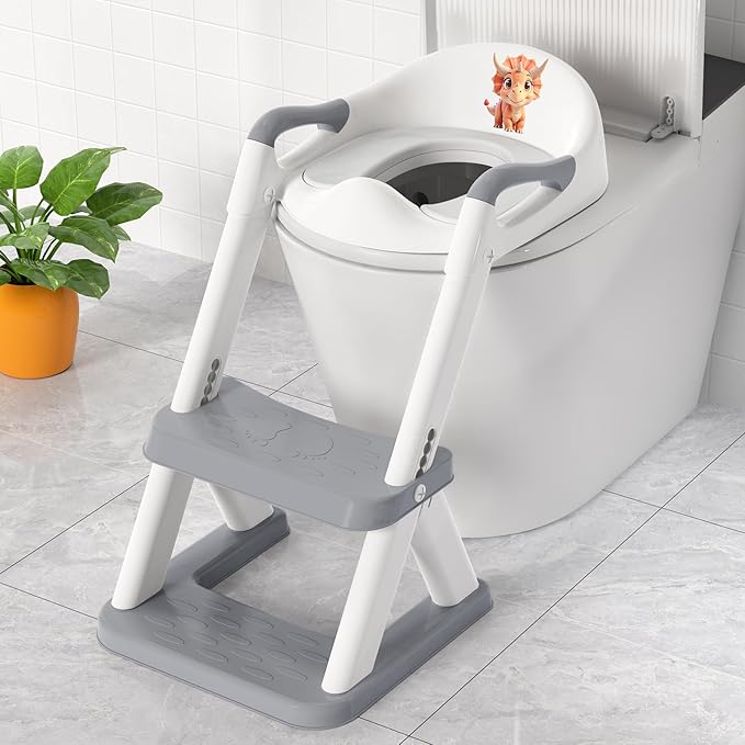 Potty Training Seat, SKYROKU 8868 Upgrade Toddler Toilet Seat for Kids Boys Girls, 2 in 1 Potty Training Toilet, Splash Guard Anti-Slip Pad Step Stool,New Sector-Shape Stabilized Base (Grey)