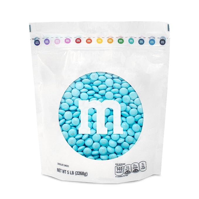 M&M’S WORLD Light Blue Milk Chocolate Candy, 5lbs of M&M'S in Resealable Pack for Candy Bars, Birthdays, Baby Showers, Gender Reveals, It's A Boy, Dessert Tables & DIY Party Favors