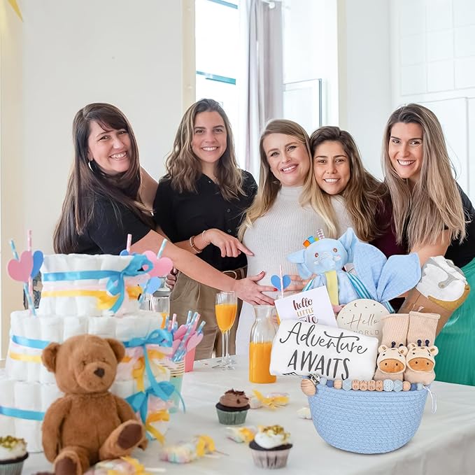 Baby Boy Gifts Basket Gender Reveal Gifts with Essentials Must Haves Newborn Stuff, Deluxe New Baby Gift Basket for Expecting Moms, Baby Layette Set