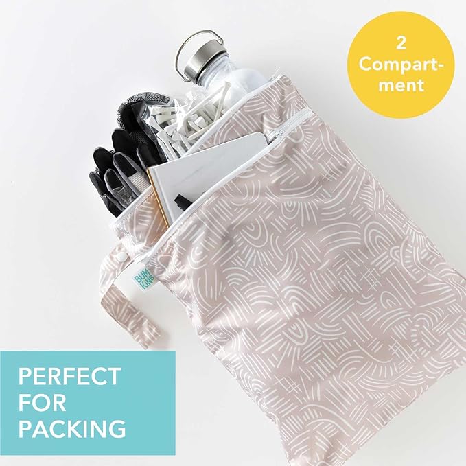 Bumkins Waterproof Wet Dry Bag for Baby, Travel, Swim Suit, Cloth Diapers, Pump Parts, Pool, Beach, Gym Clothes, Toiletry, Hook to Stroller, Daycare, Zipper Reusable Wetdry Packing Pouch, Boho Beige