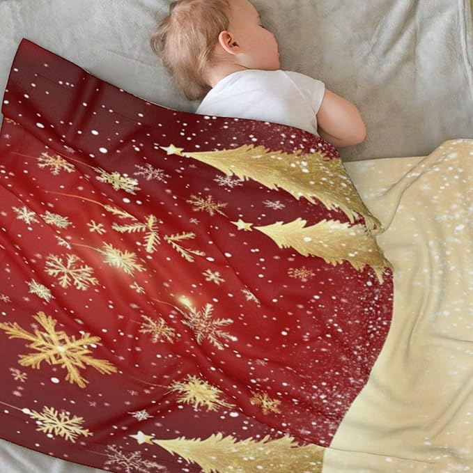 Baby Blanket Gold Christmas Tree Pattern Snowflake for Boy Girl Newborn 30x40 Inch Toddler Infant Nursery Throw Blankets Double Layer Comfy Soft Plush Stroller Crib Quilt