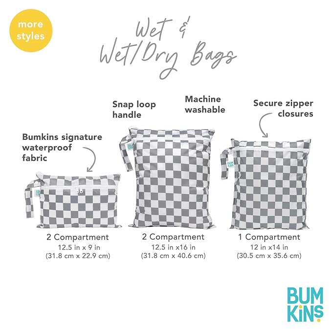 Bumkins Waterproof Wet Dry Bag for Baby, Travel, Swim Suit, Cloth Diapers, Pump Parts, Pool, Beach, Gym Clothes, Toiletry, Hook to Stroller, Daycare, Zipper Reusable Wetdry Packing Pouch, Yoga Pals