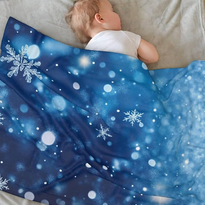 Baby Blanket Snowflake Blue Winter Christmas Pattern for Boy Girl Newborn 30x40 Inch Toddler Infant Nursery Throw Blankets Double Layer Comfy Soft Plush Stroller Crib Quilt