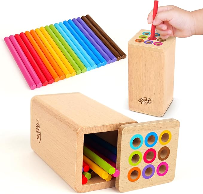 Montessori Toys for 1-3 Year Old: Wooden Learning Fine Motor Skills Toys for Toddlers, Color Sorting Sensory Fidget for Toddlers 1-3, Object Permanence Cause and Effect Boys Small Gifts 12 Month Old