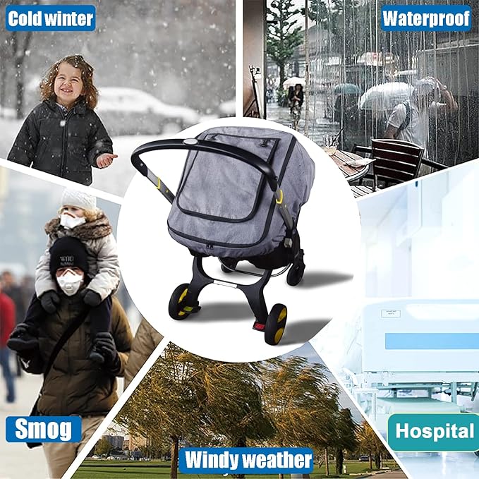 Car Seat Rain Cover,Universal Baby Stroller Accessory for Infant Car Seat Stroller,Waterproof, Windproof Protection,Protect from Dust Snow(Grey)