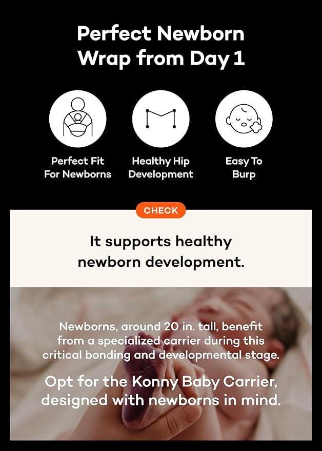 Konny Baby Carrier Flex SoftBreeze with Head Support - Adjustable, Easy to Wear Baby Wrap Sling, Perfect for Newborn Babies Essentials up to 44 lbs (XS-XL) - Mocha