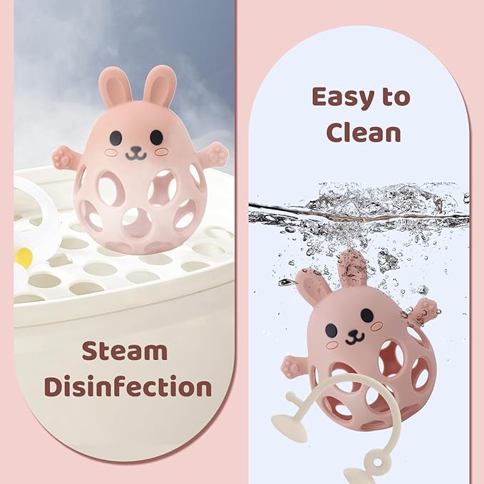 Baby High Chair Suction Toys Teething Chew - Baby Teething Toys Silicone Teethers, Table Toys, Food Grade Silicon for 6 12 18 Months (Beige Pink)