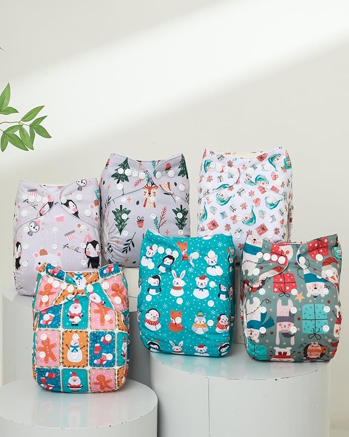 ALVABABY Baby Cloth Diaper 6 Pack with 12 Inserts One Size Cloth Diaper Covers Adjustable Washable Reusable for Baby Girls and Boys 6DM127