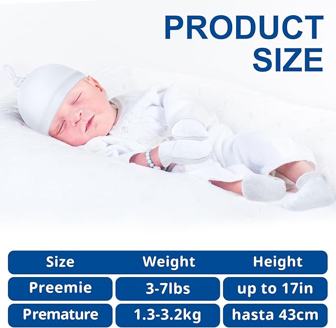 6 Pcs Preemie Hats Mittens and Socks Set Cotton Preemie Cap Knotted Hat No Scratch Warm Terry Socks for Boys Girls