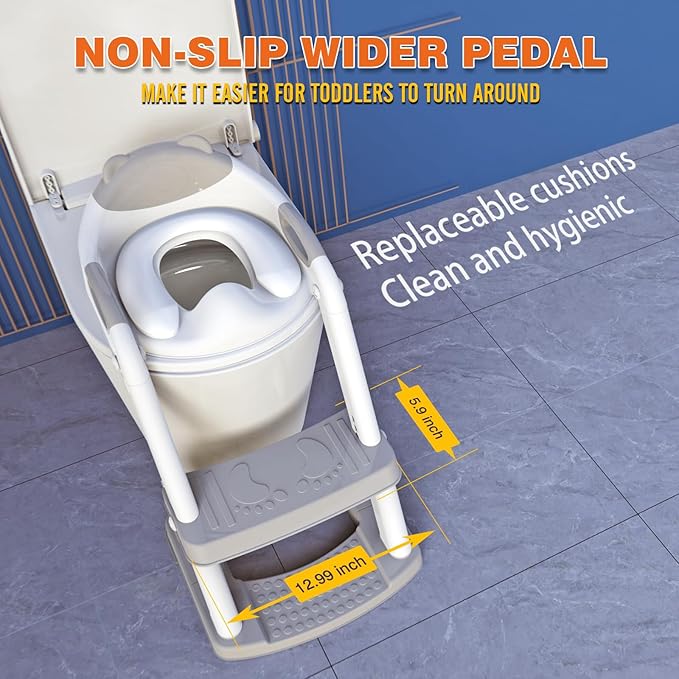 Potty Training Seat, SKYROKU Upgrade Toddler Toilet Seat for Kids Boys Girls, 2 in 1 Potty Training Toilet, Splash Guard Anti-Slip Pad Step Stool,New Sector-Shape Stabilized Base (Grey)