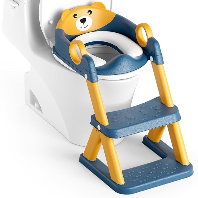 Potty Training Seat, Upgrade Toddler Toilet Seat for Kids Boys Girls, 2 in 1 Potty Training Toilet for Kids, Splash Guard Anti-Slip Pad Step Stool(Blueyellow)