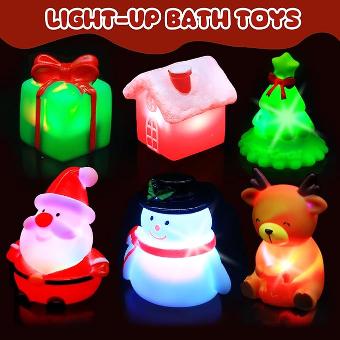 Christmas Bath Toys for Toddlers 1-3: 6 Packs Light-Up Floating Baby Toddler Kids Bath Toys Set for Boys & Girls Christmas Birthday Xmas Gifts - Bathtub Bath Toy for Children Preschool