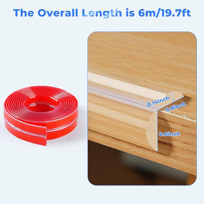 Edge Corner Protector Baby Proofing, Clear Soft Corner Protectors Baby Proof, Furniture Corner Guard & Edge Safety, Edge Protector for Table and Fireplace(19.6ft L*1.56inch W*0.14inch H)