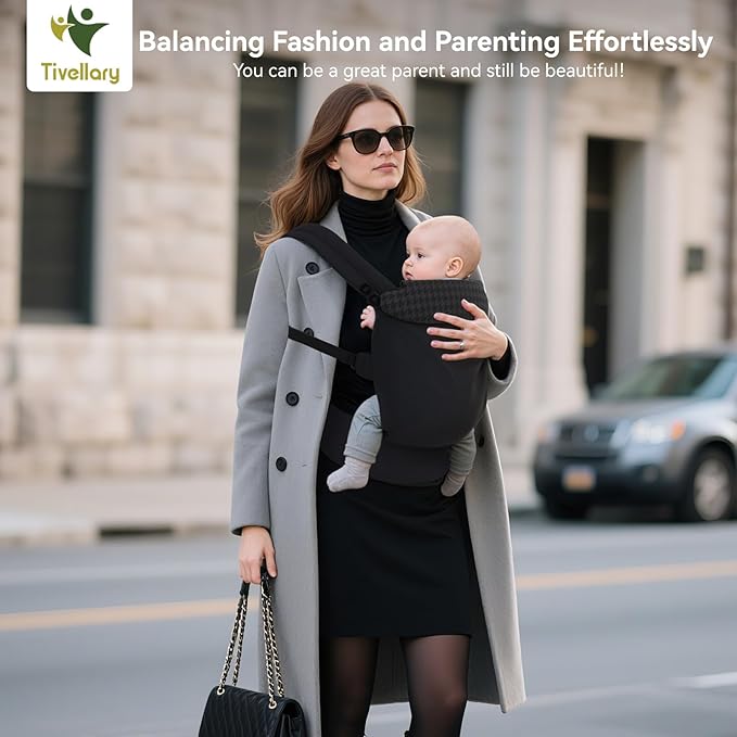 Reversible Baby Carrier – Black Solid & Houndstooth; Lightweight, Cooling & Breathable Lyocell Fabric; Ergonomic Lumbar Support and Quick Hands-Free Wear for Newborn to Toddler (7–44 lbs)