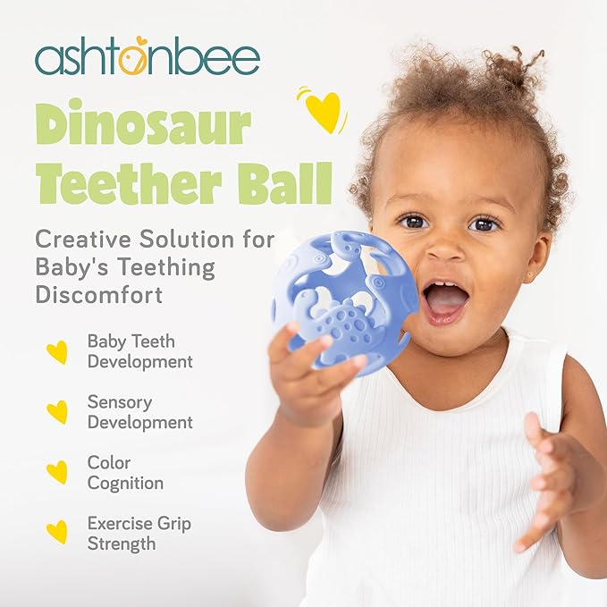 Dinosaur Teething Toys: Lightweight Soft Silicone Sensory Toys - Textured for Babies 0-18 Months - Easy to Clean, BPA-Free - Blueberry Blue