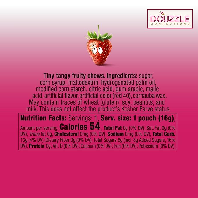 DOUzzle Back To School Oodles Strawberry Tiny Tangy Fruity Chews Mix (12 Count, 1 Pack) Individually Wrapped, Party Favor, Goodie Bag & Pinata Filler - Kosher Parve