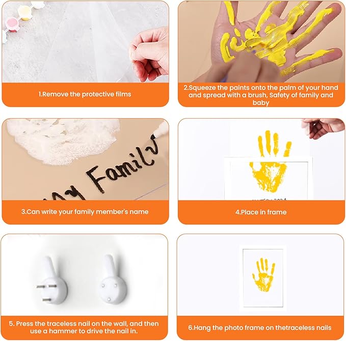 Family Handprint Kit, DIY Craft Keepsake Frame, Personalized Hand Print Ornament, Home Decor,Family Gifts for New Parents, Grandparents, Father's Day, Mother's Day, Anniversary, Christmas (White)