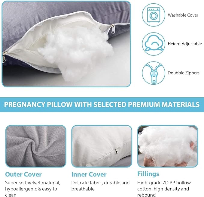 Pregnancy Pillow J-Shaped Full Body Pillow, 59 inch Cool Fabric Easy to Remove and Wash, Support Pregnant Women's Backs Legs and HIPS, Improve Sleep,Pregnancy Pillow for Women ,Pea Green