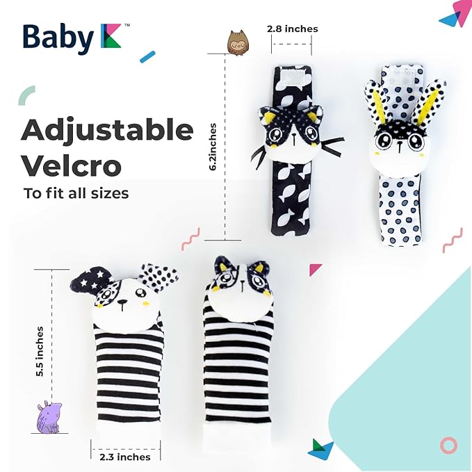 BABY K Baby Rattle Socks & Wrist Toys (Set G) - Newborn Toys for Baby Boy or Girl - Brain Development Infant Toys - Hand and Foot Rattles Suitable for 0-3, 3-6, 6-12 Months Babies