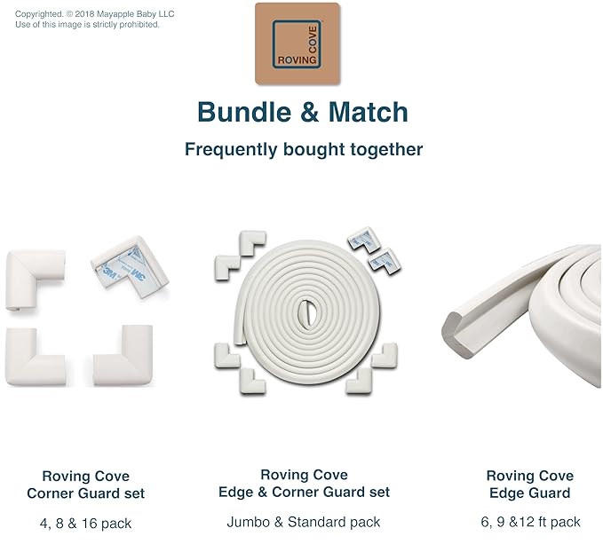 Roving Cove HeftyFit Edge Corner Protector Baby Proofing (Large 18ft Edge 8 Corners), Heavy-Duty, Soft NBR Rubber Foam, Furniture Fireplace Safety Bumper Guard, 3M Adhesive, Oyster White (Off White)