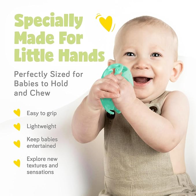 Dinosaur Baby Teething Toys, Textured Sensory Toys for Babies, Lightweight Soft Baby Sensory Toys, BPA-Free Silicone Infant Teething Toys, 0-18 Months, Teething Baby, Easy to Clean - Kiwi Green