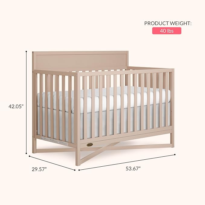 Dream On Me Owen 5-in-1 Convertible Full-Size Baby Crib in Seagrass, GreenGuard Gold & JPMA, Converts to Toddler, Day, & Full-Size Bed, Non-Toxic Paint, Safe Sleep Environment