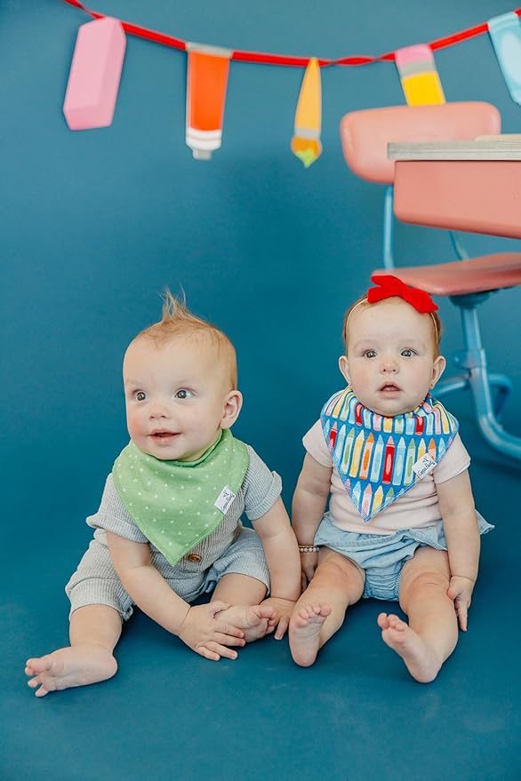 Copper Pearl 4 Pack Soft Cotton Baby Bibs for Drooling and Teething, Absorbent Drool Bibs for Baby Girl and Boy, Adjustable to Fit Newborns to Toddlers, Tons of Styles (Teacher)