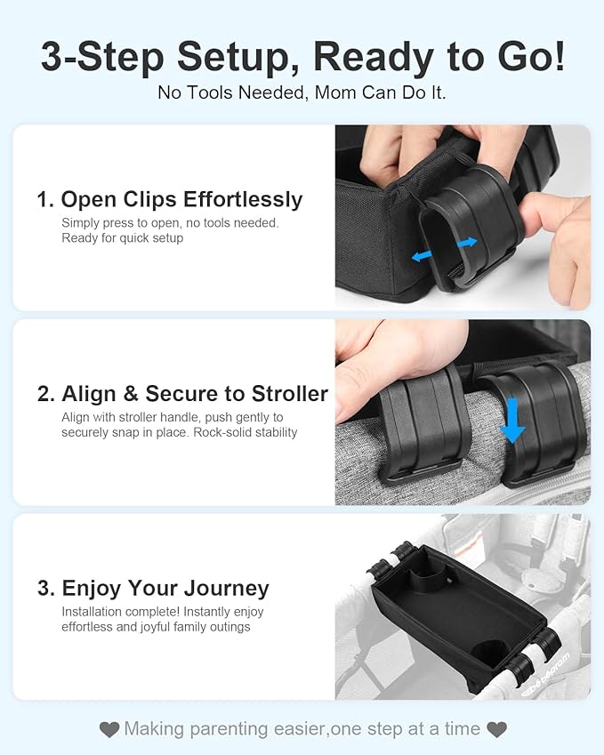 Stroller Snack Tray for Wonderfold Wagon W2 Series with Anti-Spill Cup Holders - Reinforced Frame Food Activity Tray, Waterproof Oxford Fabric,Stroller Attachment for Kids' Snacks & Drinks