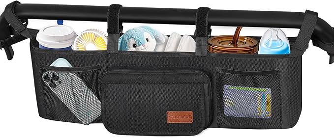 Guiseapue Double Stroller Organizer with 2 Insulated Cup Holders: Parent Console Double Jogging Stroller Accessories Fits for Baby Jogger City Mini GT2 and Jeep Double Stroller