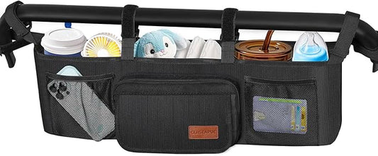 Guiseapue Double Stroller Organizer with 2 Insulated Cup Holders: Parent Console Double Jogging Stroller Accessories Fits for Baby Jogger City Mini GT2 and Jeep Double Stroller