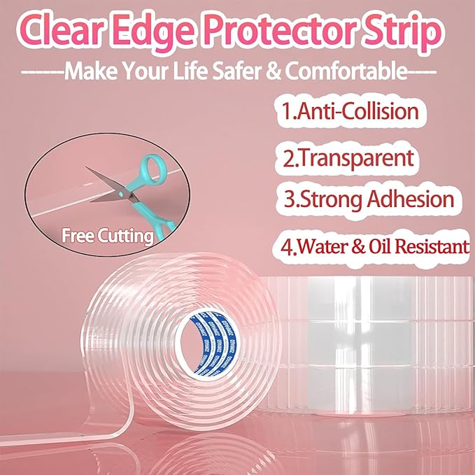 Clear Soft Corner Protectors for Furniture Strip,0.8in x13FT,2 RollSharp Edge & Table Bumper,Window Edge,Wall Protector, Soft Corner Guards Safe for Proof,Table Corner Protectors in Family
