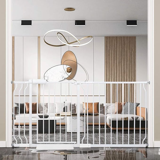 Extra Wide Baby Gate Tension Indoor Safety Gates White Metal Large Pressure Mounted Pet Gate Walk Through Long Safety Dog Gate for The House Doorways Stairs (62.2"-66.93"/158-170CM, White)