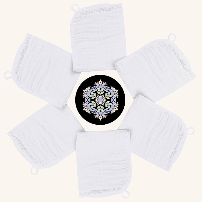 Baby Washcloths -100% Cotton Muslin Soft Baby Bath Wash Cloths and Absorbent Baby Wipes for Newborns Kids Girls and Boys - 12 Pack, 12x12 Inches - White