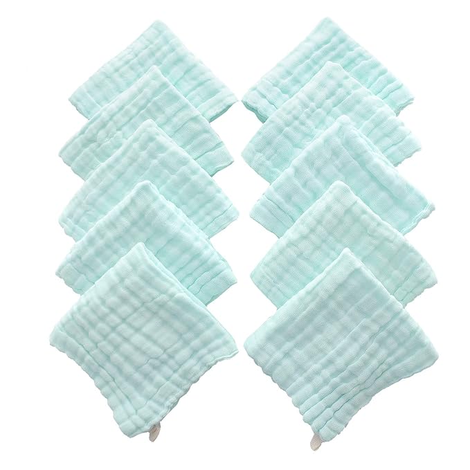 MUKIN Baby Washcloths - Natural Cotton Baby Wipes - Soft Newborn Face Towel for Sensitive Skin - 10 Pack 12x12 inches