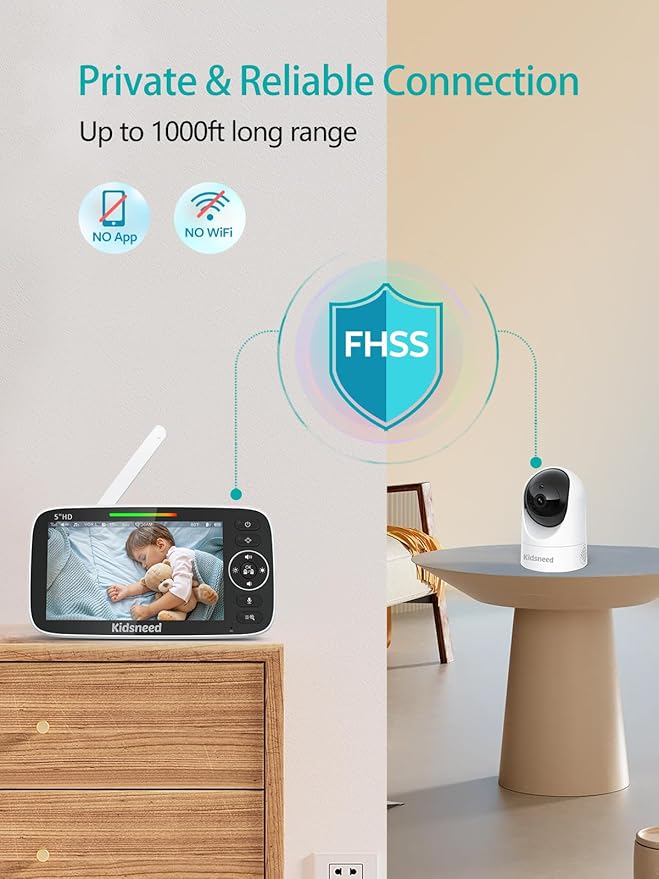 Kidsneed 5" Split Baby Monitor with 2 HD 720P Cameras