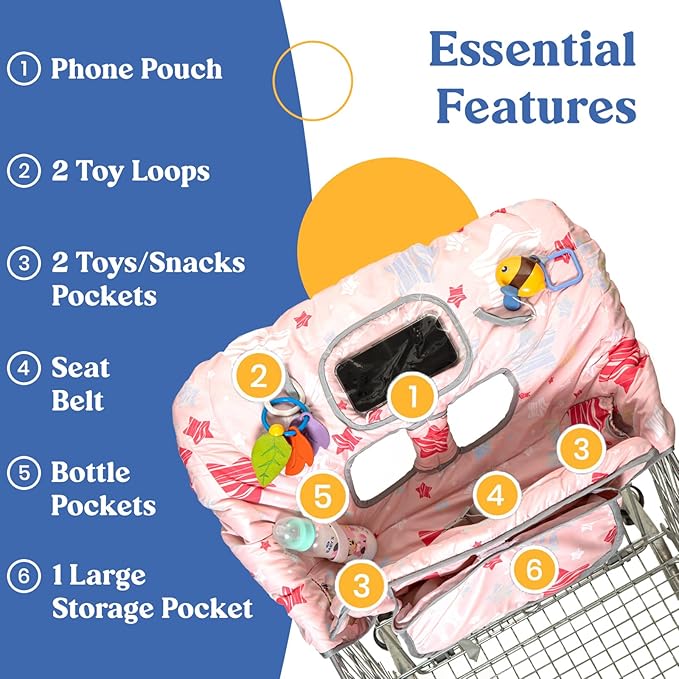 PILLANI Shopping Cart Cover for Baby, High Chair Cover for Restaurant Seat - Grocery Cart Cover for Baby Girl and Boy, Comfortable Cotton Buggy Covers for Babies - Padded Toddler Shopping Cart Cover