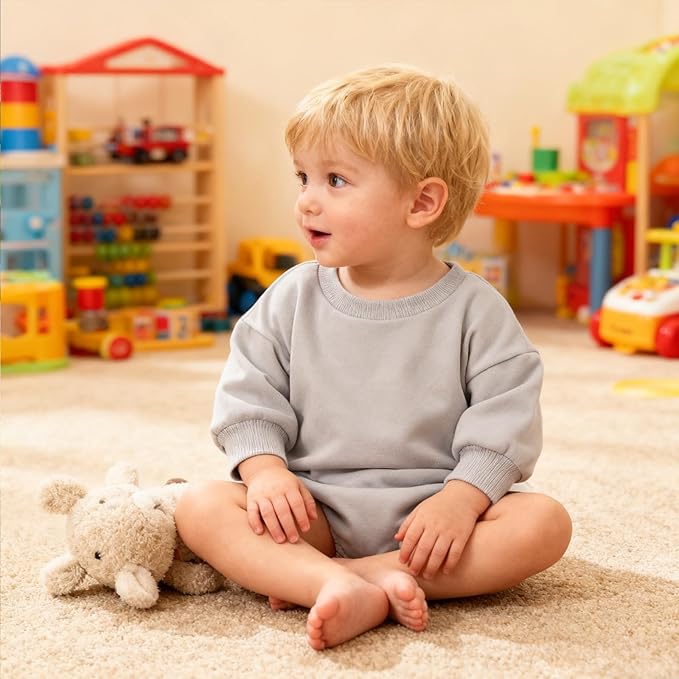 Bafeicao Baby Boy Girl Sweatshirt Romper Organic Cotton Solid Color Long Sleeve Bubble Romper Oversized Warm Fall Winter