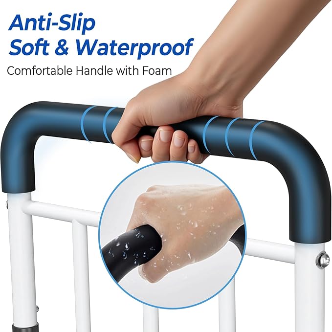 Bed Rails for Elderly Adults Safety - ASTM-Compliant, Adjustable Bed Cane with Non-Slip Ergonomic Handle & Storage Pocket, 2026 Upgrade Bed Railings for Seniors Support 400 LBS, Tool-Free Assembly