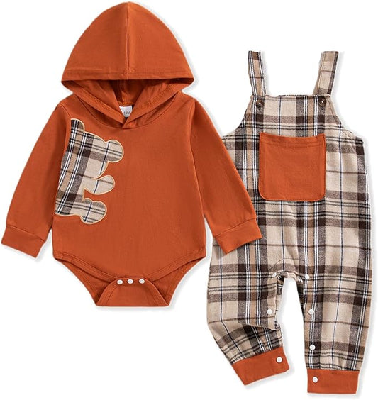 NZRVAWS Baby Boy Clothes Newborn Outfits Infant Romper Fall Winter Hoodie Pocket Pants Overalls Set NB-18M