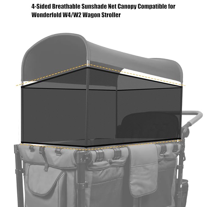 4-Sided Lightweight Elastic Mesh Sunshade Fence Compatible for Wonderfold W4/W2 Wagon Stroller All Models,Not Obstructing Vision Sunshade Net (Black)