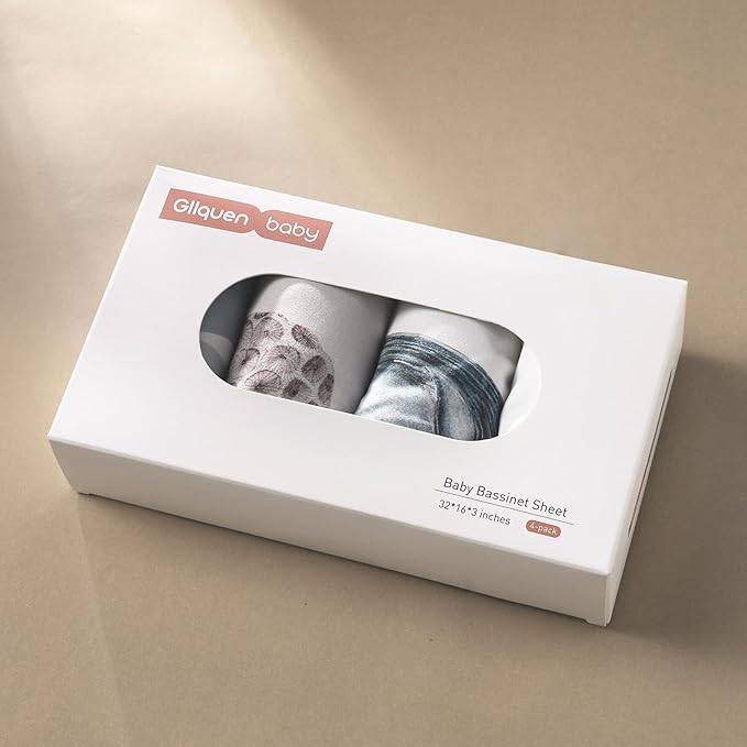 Gllquen Baby Bassinet Sheets 4 Pack, Breathable Cozy Fitted Mattress Sheet, Elastic Travel Crib Fashionable Pattern, Standard Cradle Safe Sheets for Baby Boys Girls 32"x16" (Marine)